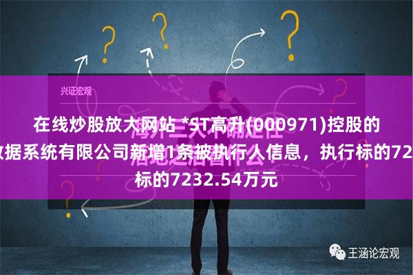 在线炒股放大网站 *ST高升(000971)控股的北京高升数据系统有限公司新增1条被执行人信息，执行标的7232.54万元