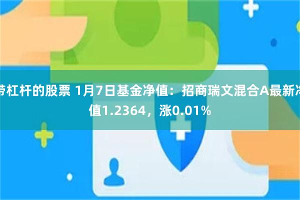 带杠杆的股票 1月7日基金净值：招商瑞文混合A最新净值1.2364，涨0.01%