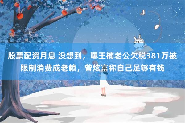 股票配资月息 没想到，曝王楠老公欠税381万被限制消费成老赖，曾炫富称自己足够有钱